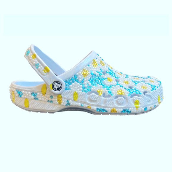 NEW CROCS Custom Bling Baya Seasonal Floral Bedazzled Rhinestones & Pearl Clog - Picture 4 of 12